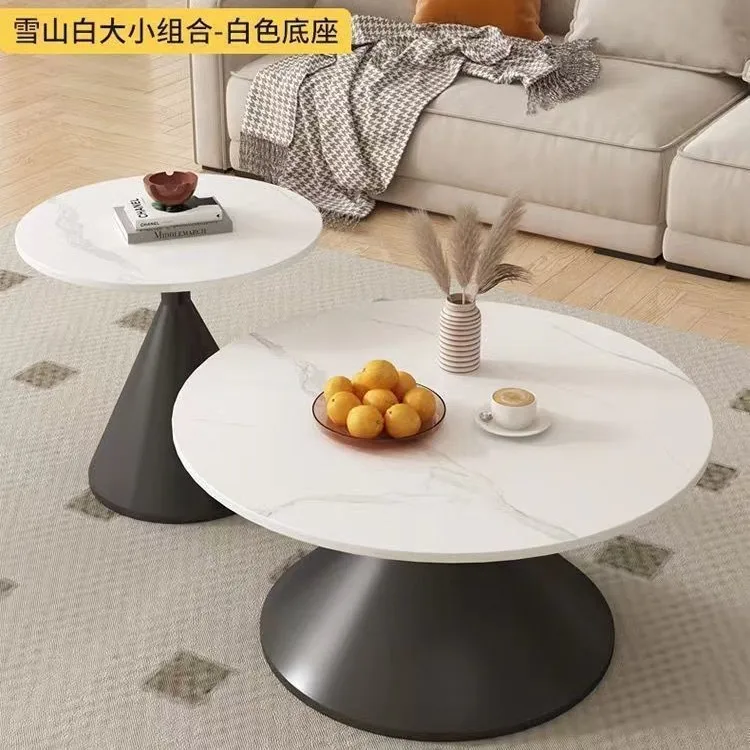 Round living room coffee table household small apartment B & B hotel model room rock slab coffee table table combination