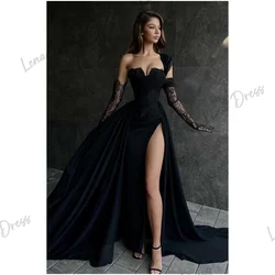 Lena Long Skirt Evening Dresses Woman Elegant Luxury Evening Dress 2024 Dubai Line A Off the Shoulders Black Side Slit Prom Gala