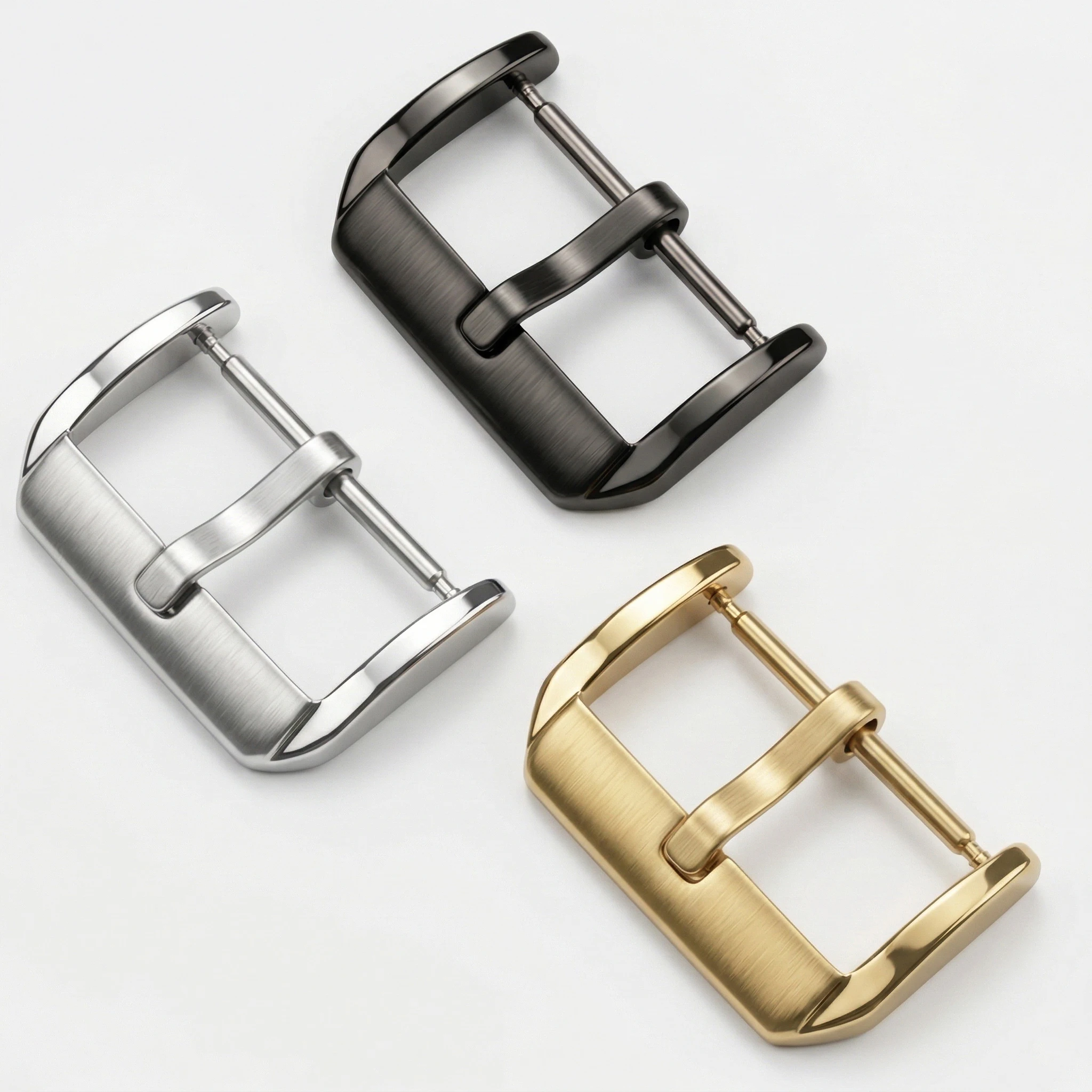 Wholesale 20pcs Watchband Buckle Stainless Steel Middle Brushed Strap Clasp Silver Gold Black Watch Accessories 16 18 20 22mm