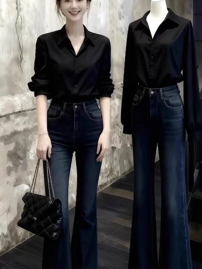 

Black Shirt Women's Spring 2026 New Style High-End Feel Stand Collar Pleated Commute Versatile Top Korean Slim Fit Long Sleeve