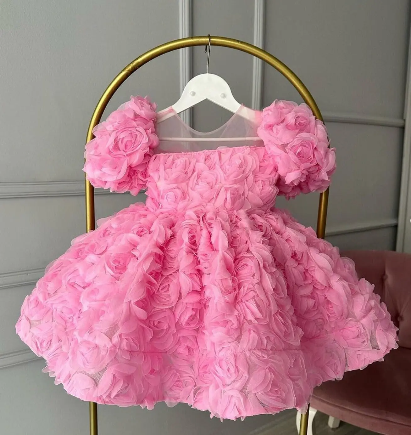 

2025 Children Evening Dresses for Girls 1-8 Yrs Kids Birthday Party Luxury Fluffy Ball Gown Wedding Prom Formal Flower Dress