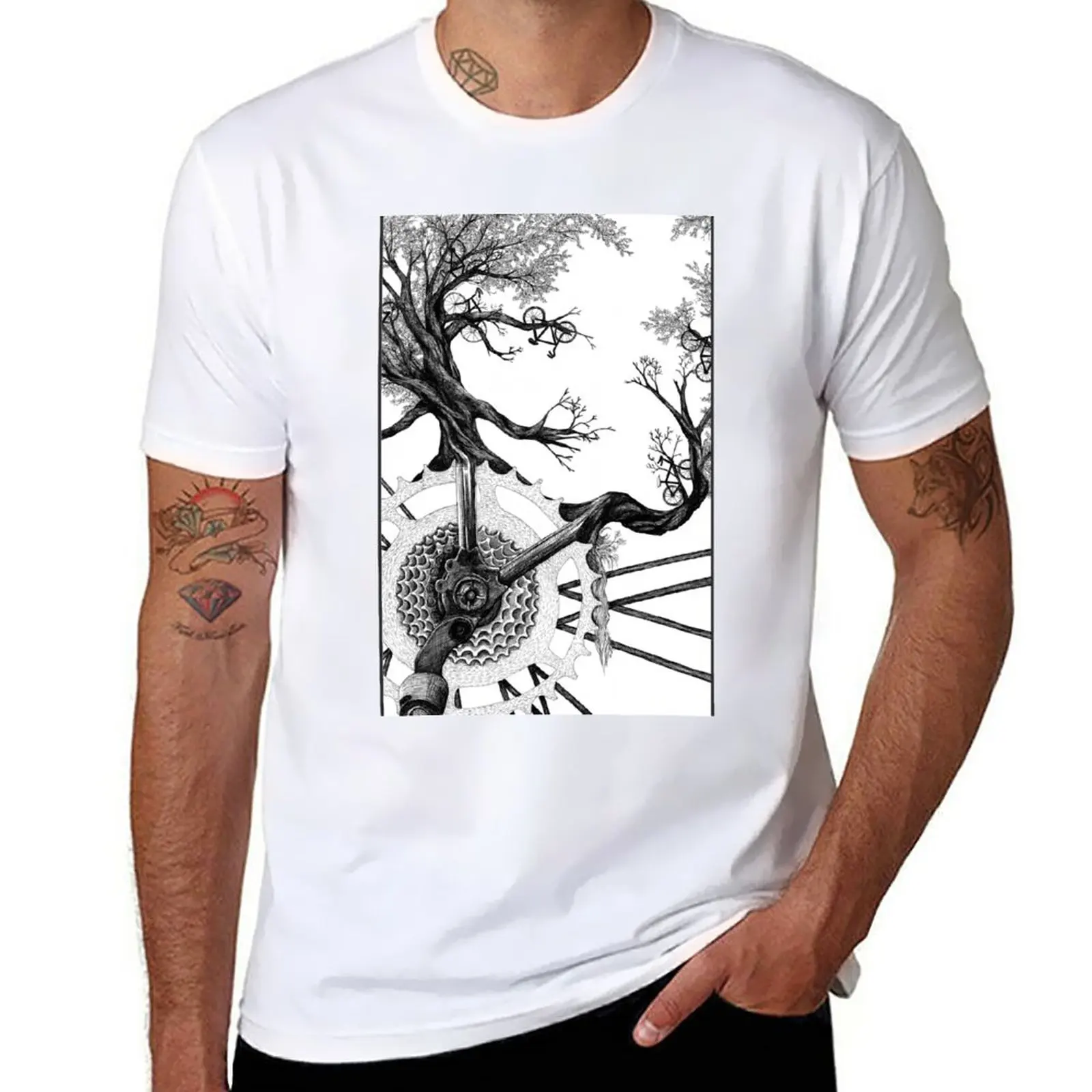 

New Bike Tree Drawing T-Shirt boys white t shirts tees oversized t shirts for men
