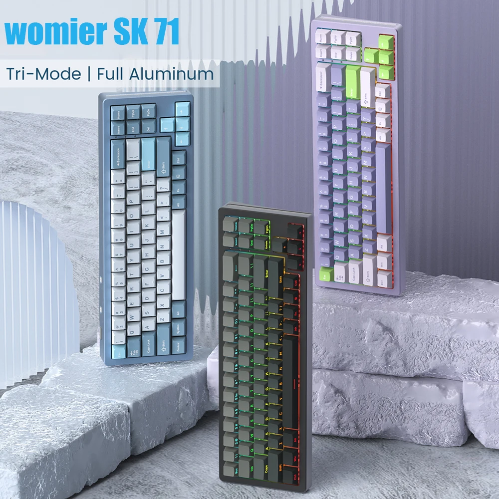 

Womier S-K71 Gasket Hot-Swap Tri-Mode Mechanical Keyboard RGB Backlit Gaming Keyboard 68% Full Aluminum Keyboard for Win Mac PC