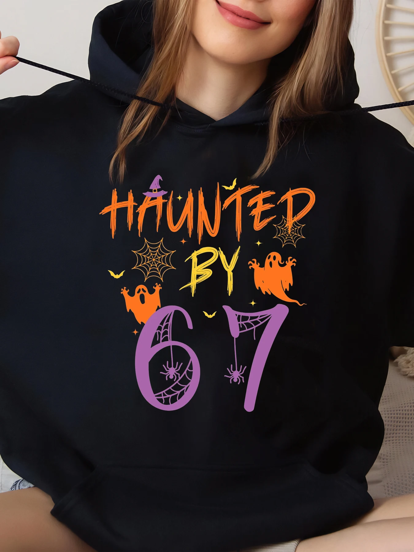 

Женская толстовка с принтом на Хэллоуин с привидениями 67, повседневная одежда, костюм для вечеринки, черный, большой размер, большой размер