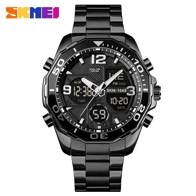 SKMEI 1649 Rotatable Quartz Digital Men Wristwatches Waterproof Sport Steel Mens Watches Countdown Male Clock reloj hombre 1850