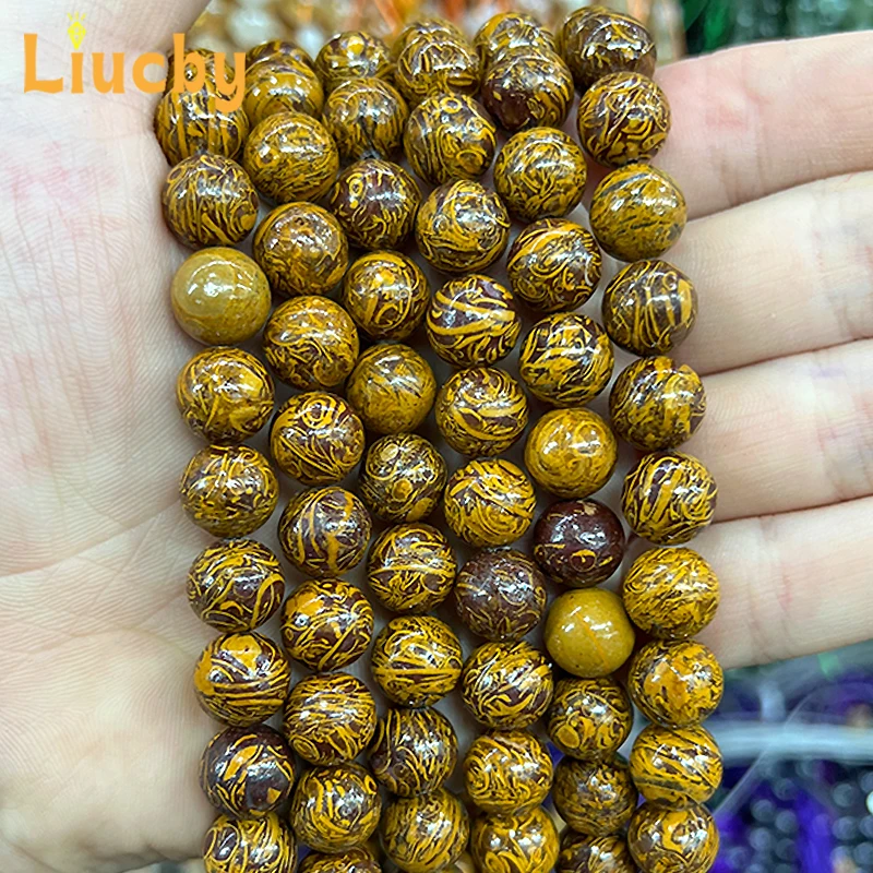 Perline fatte a mano in pietra di legno di seta dorato naturale per set di gioielli Accessori retrò fai da te Perline decorative 15 