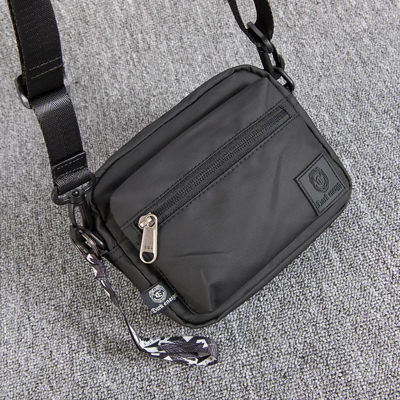 Japanese Solid Color Zipper Waterproof Nylon Men Shoulder Square Bag Causal Urban Style Travel Sports Commuter Crossbody Bag