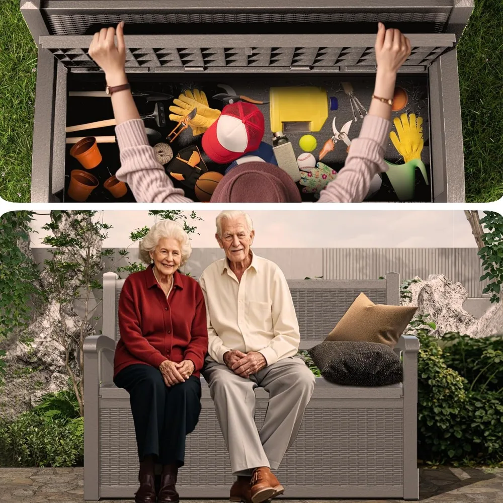 80 Gallon Storage Bench Waterproof Deck Box Outdoor,Storage Furniture with Armrests,Lockable for Porch Patio and Garden image 6