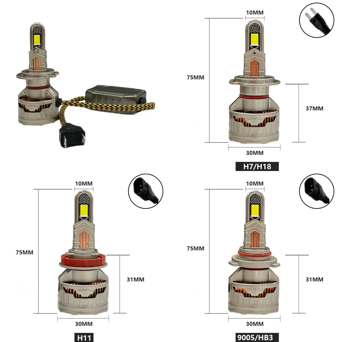 

Светодиодные лампы H7 Canbus для автомобиля 9005 9006 H11 H7, светодиодные фары с вентилятором Turbo Light, 6500K, 12В