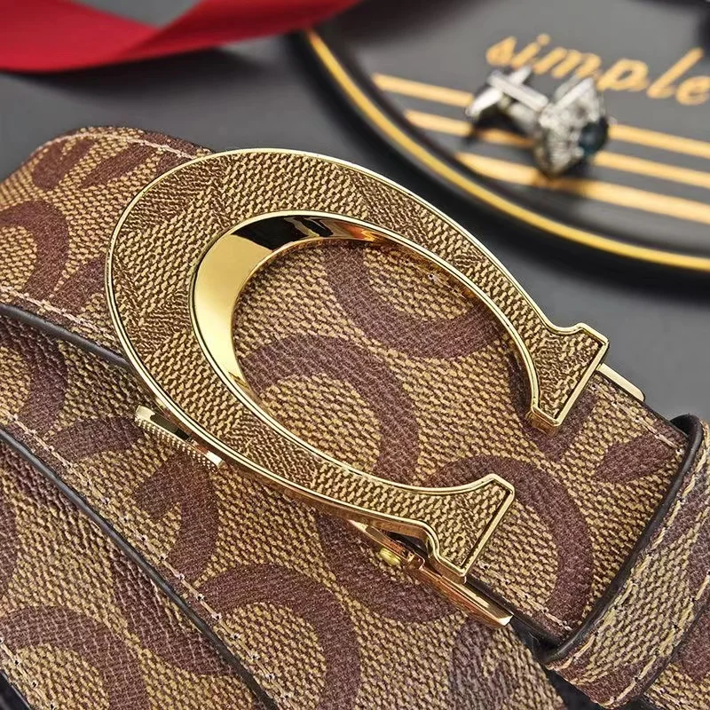 

Новые повседневные модные мужские ремни из натуральной кожи из воловьей кожи с автоматической пряжкой, роскошный брендовый мужской ремень, универсальный модный мужской ремень