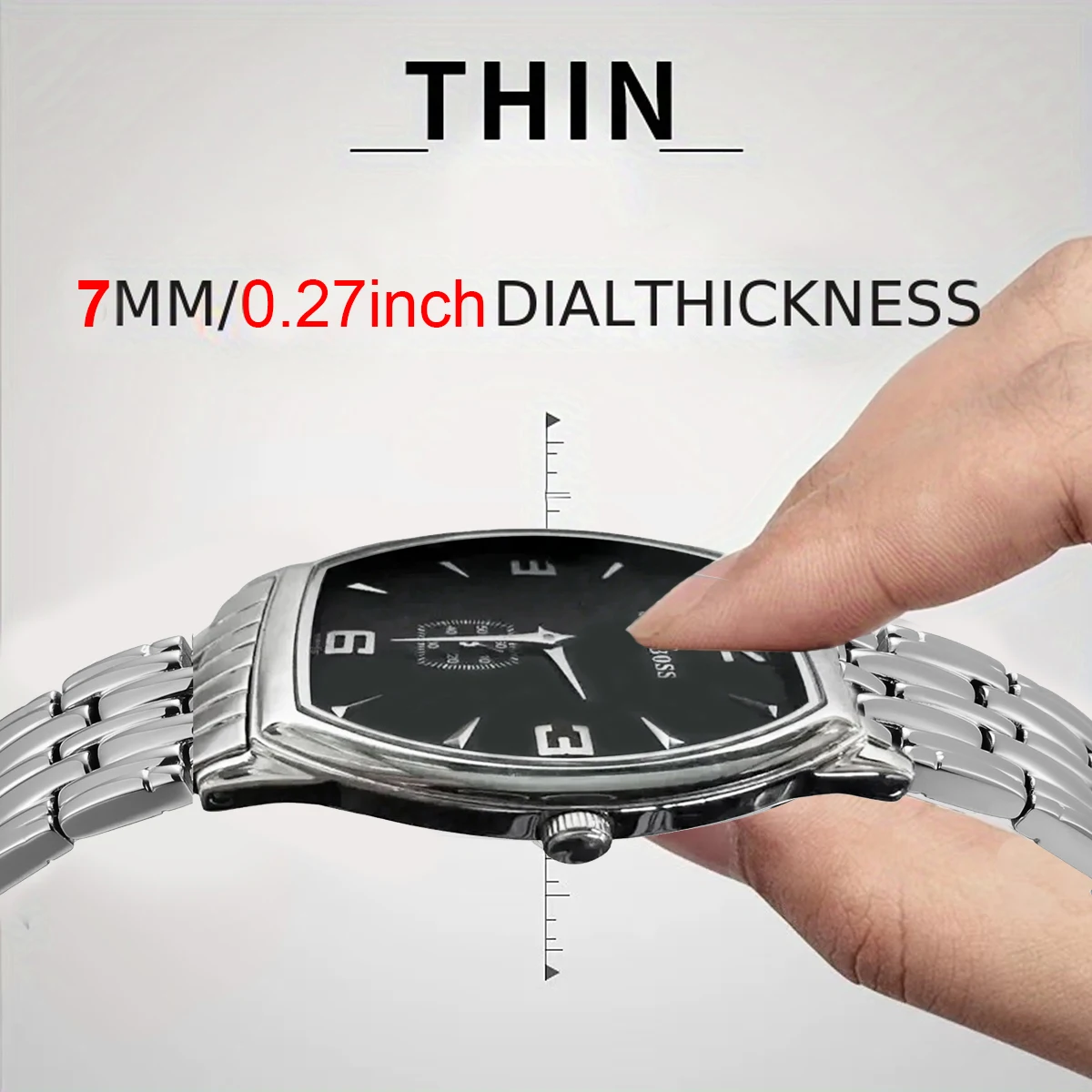 JS tonneau 6 мм часы из нержавеющей стали черные мужские швейцарские кварцевые часы с сапфировым стеклом и цифрами деловые простые деловые часы