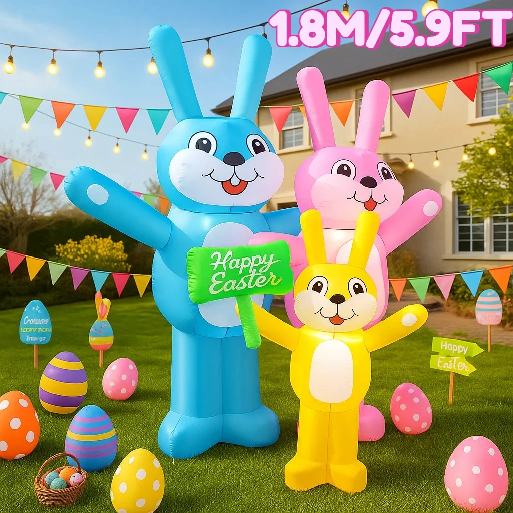 

1,8 м/5,9 футов Пасхальный праздник DIY надувной декор кролик семейная надувная фестивальная модель со светодиодной подсветкой для наружного сада и двора