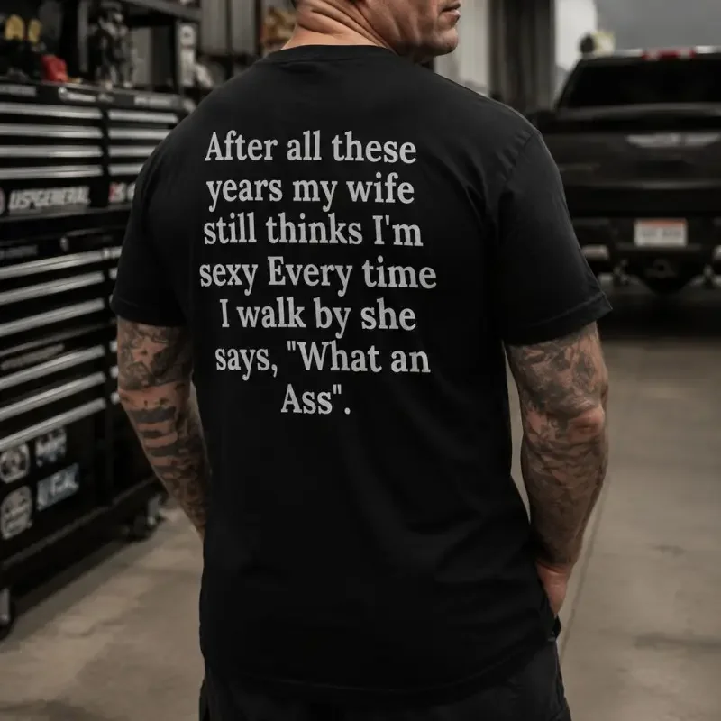 Men's Casual Cotton Round Neck Short-Sleeve T-Shirt - Back Graphic Men's Wear Streetwear with Funny Married Husband Quote, Ideal for September Halloween Gifts