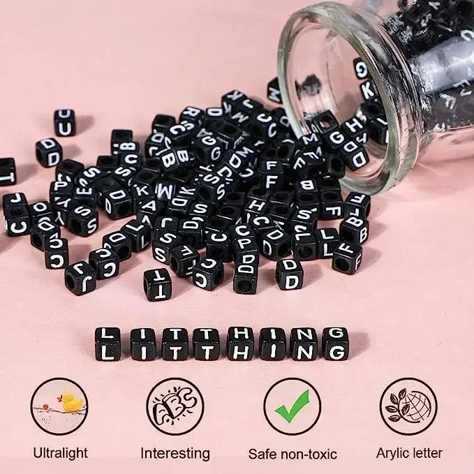 100-500pcs Acrylic Black Color A-Z Letter Beads Square Cube Alphabet Spacer Beads For Jewelry Making Diy Bracelet Accessories