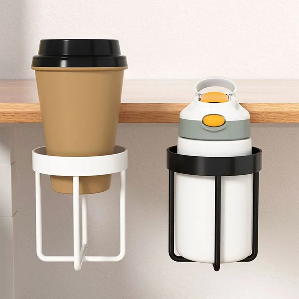 

2 in 1 Clip-on Cup Holder Metal Rust Proof Desktop Mug Rack Waterproof Durable Cup Hanging Storage Holder Office Accessories