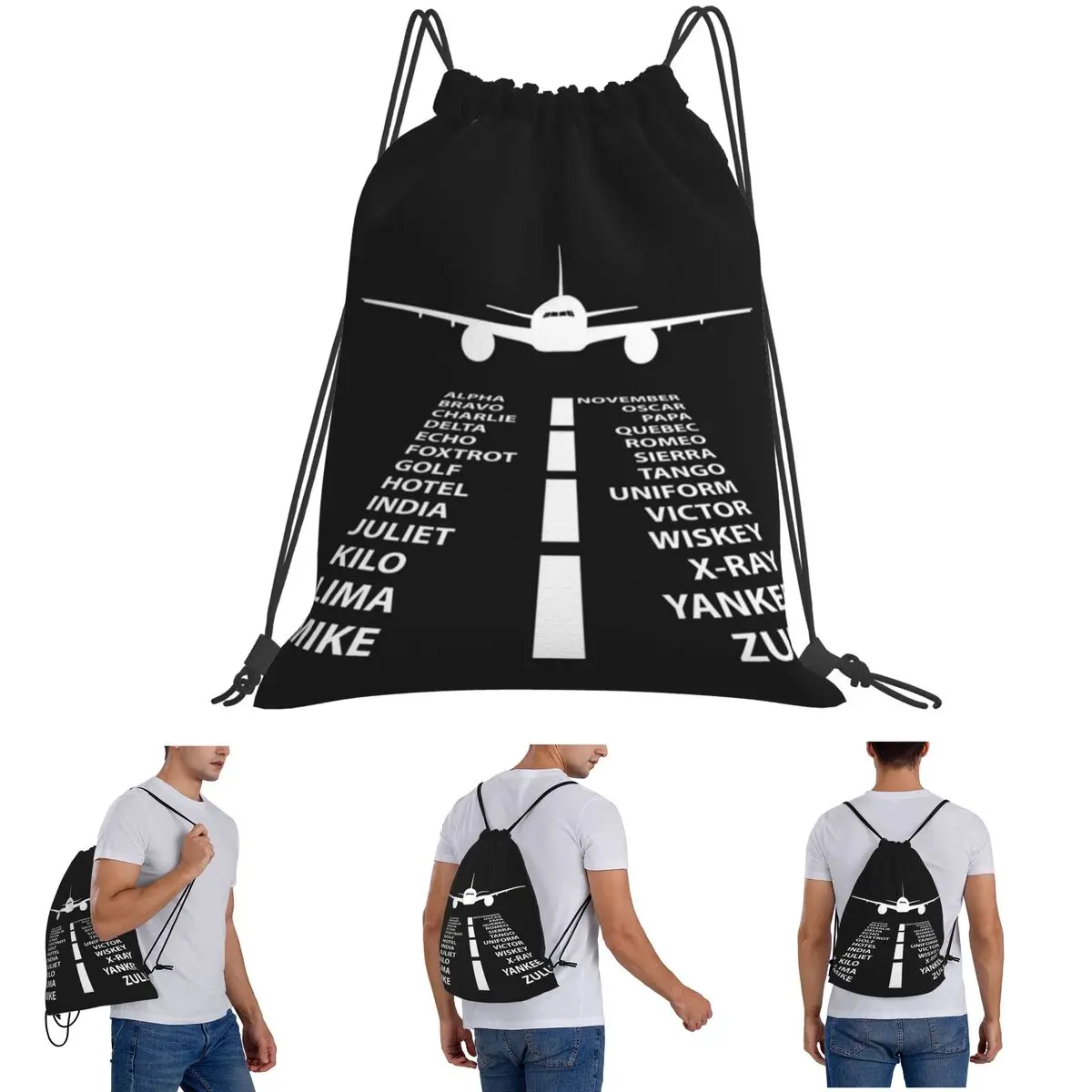 Phonetic Alphabet Pilot Airplane Funny Aviation Gift Backpacks Portable Drawstring Bags Shoes Bag Book Bags Man Woman Students
