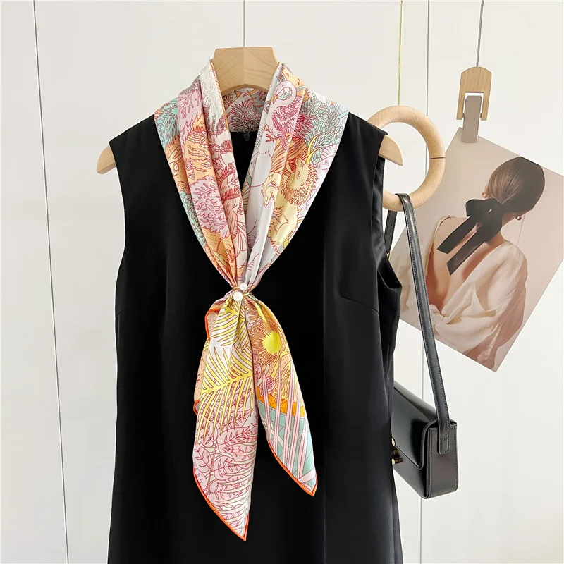 Luxury Brand Silk Scarf Hand Rolled Shawls 90cm Designer Square Double Sided Bandannas 100% Natural Silk Mulberry Scarves