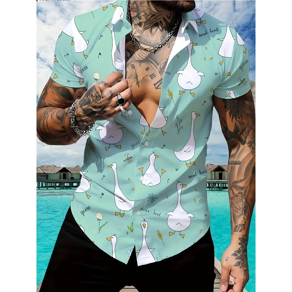 Bright Color Cartoon Fruit Graphic Summer Shirt Summer Holiday Short Sleeve Lapel Beach Blouse
