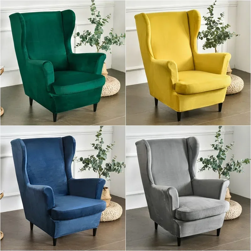 Capa de cadeira de asa de veludo estiramento elastano wingback poltrona cobre elástico macio removível sofá slipcovers com capa de almofada de assento