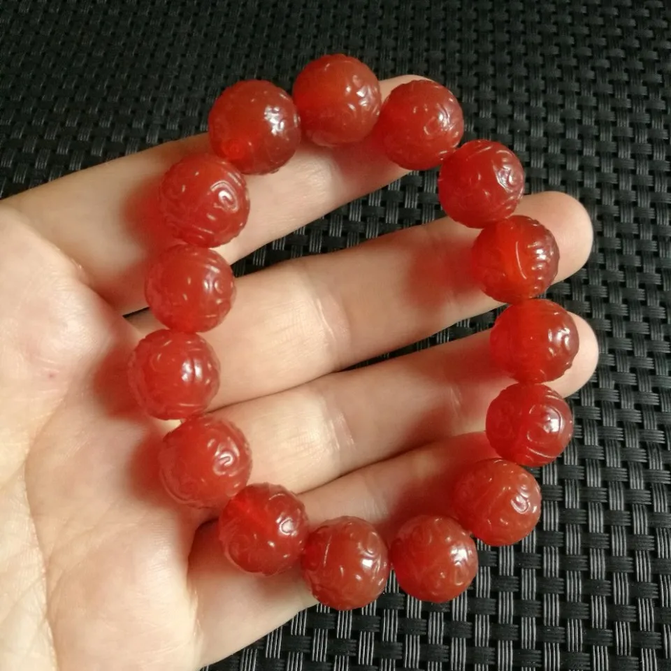 

Браслет из натурального красного агата для мужчин и женщин, целебный драгоценный камень, ювелирные изделия, натуральный красный агатовый камень, круглый резной браслет из бисера, браслеты