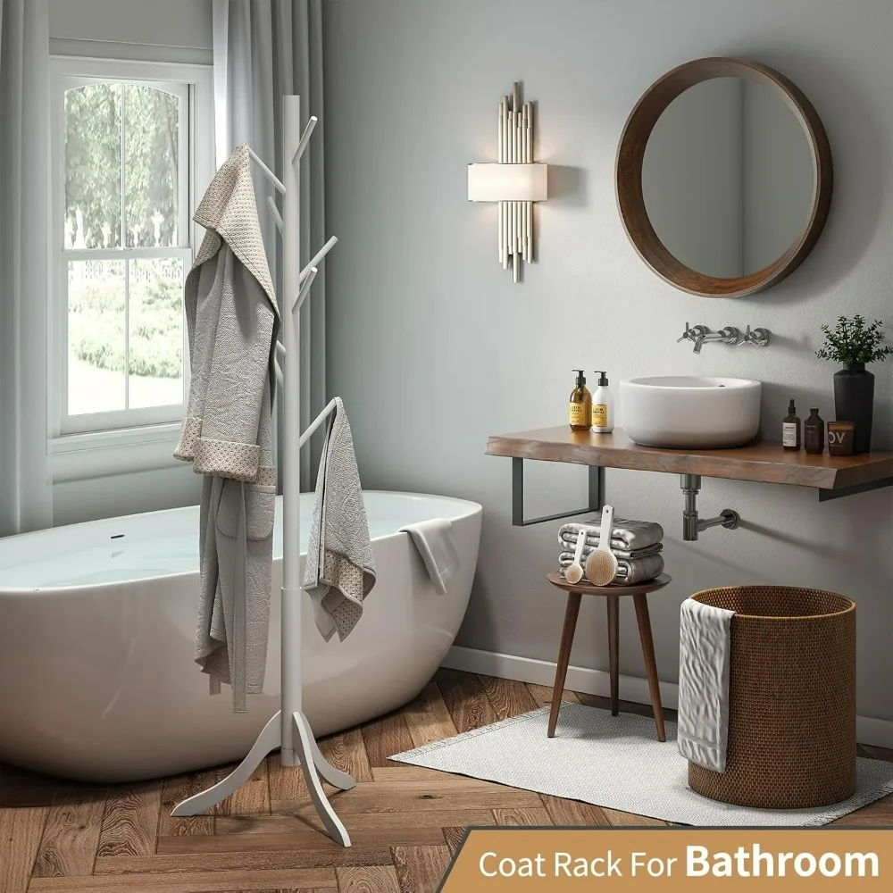 

Отдельностоящая вешалка для одежды, подставки для одежды прихожей, бамбуковая вешалка для одежды, вешалка для шляп, 8 крючков для куртки, кошелька, вешалка для шарфов