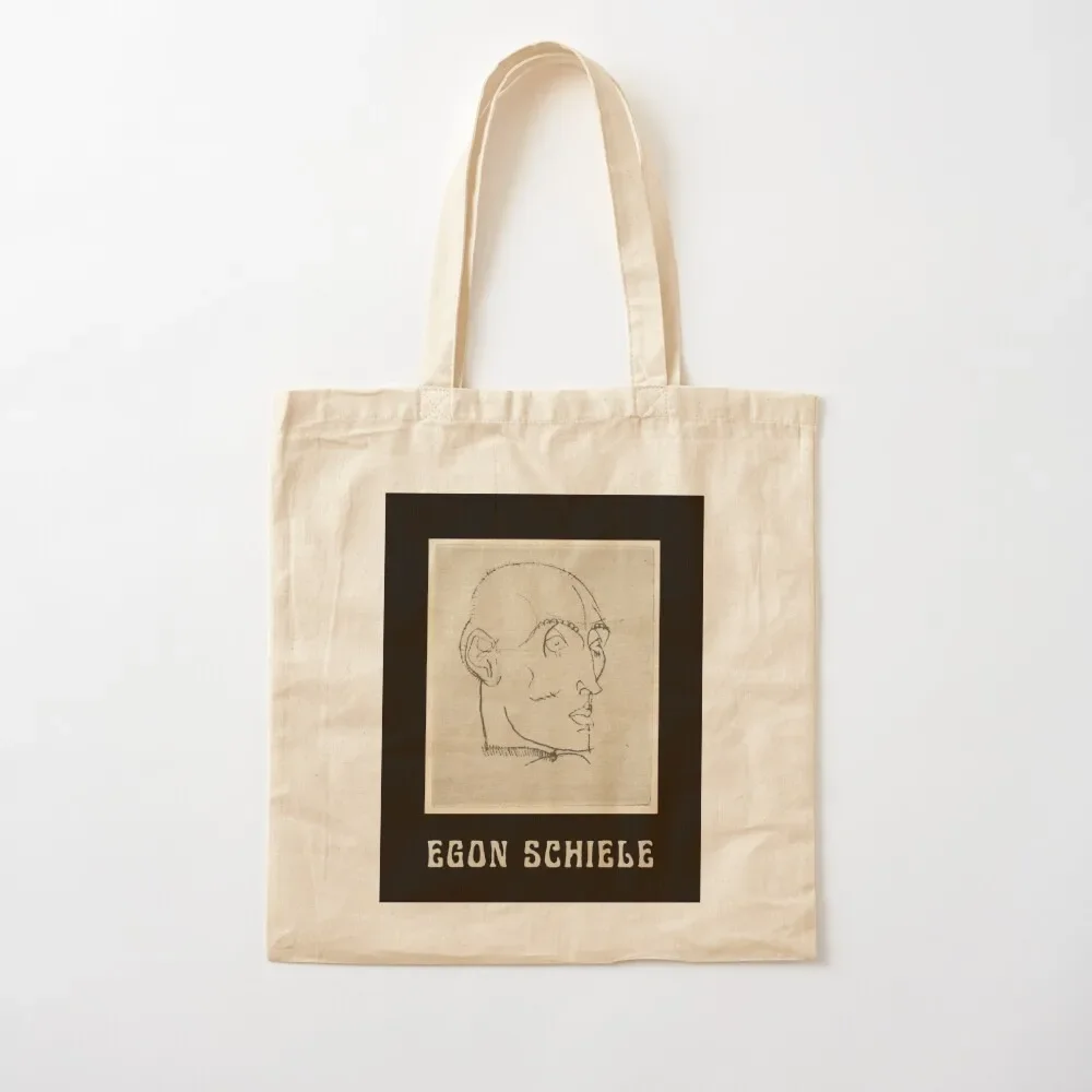 

Egon Schiele Fine Art Drawing Portrait of a Man (1914) with Schiele's Name in Cream on Black Tote Bag cloth bag woman Tote Bag