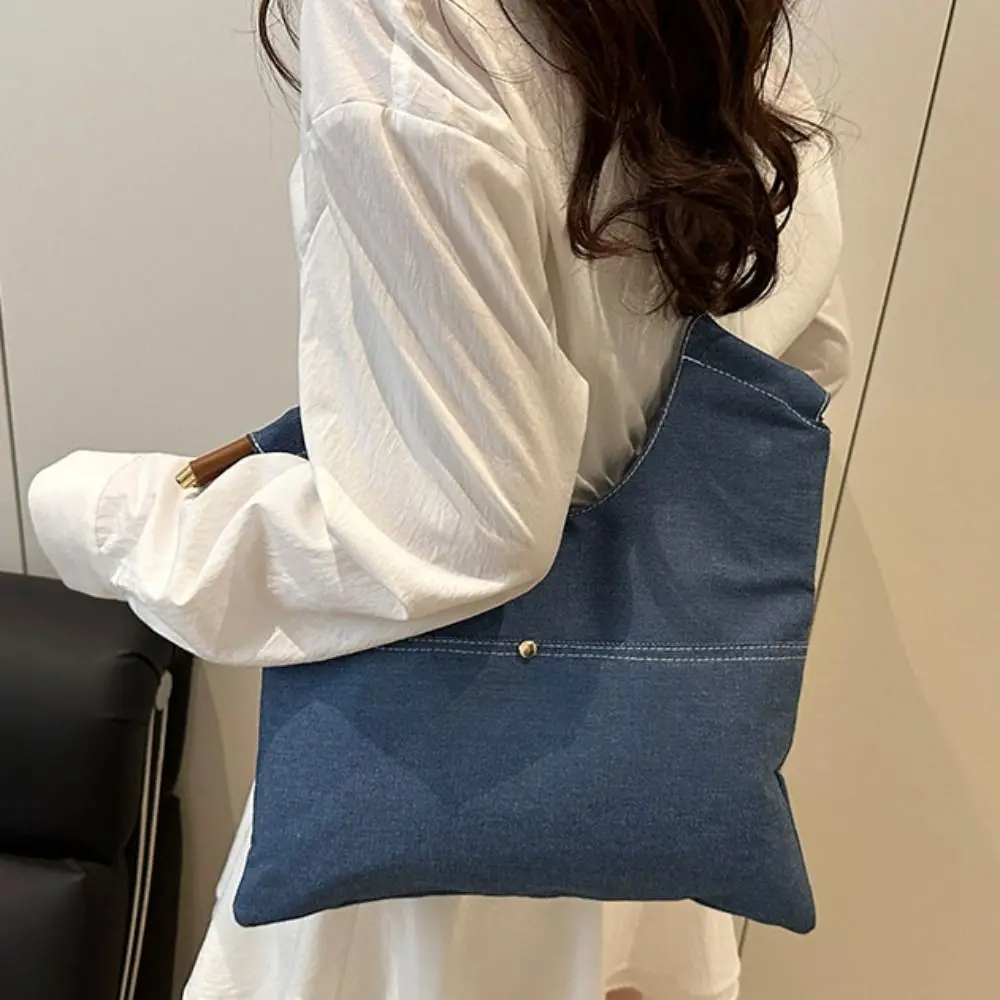 

Simple Shoulder Bag Denim Canvas Bag Street Style Crossbody Bag Vintage Handbag Solid Color Shopping Bag Simple Tote Bag Travel