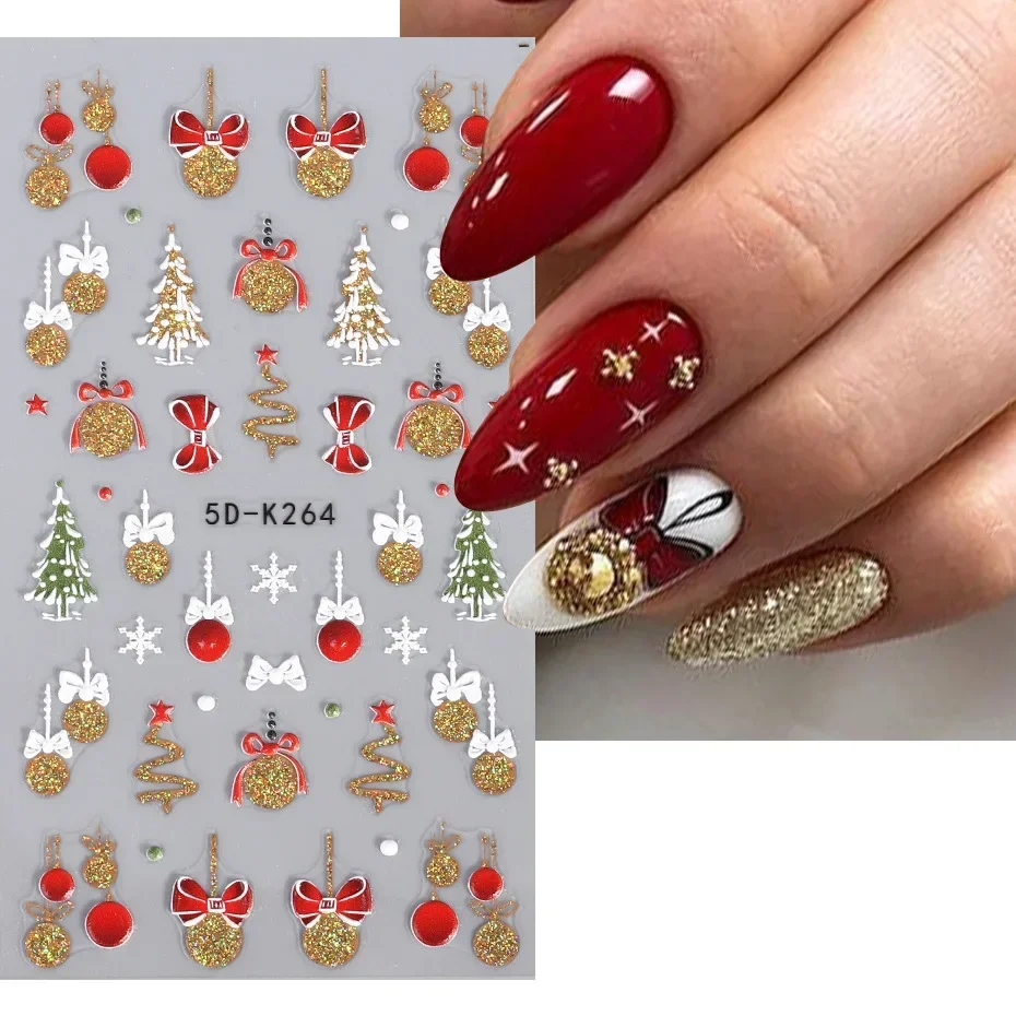 Pegatinas navideñas de copos de nieve en relieve 5D, calcomanías de dibujos animados de Papá Noel, calcomanías de manicura DIY, puntas de aluminio