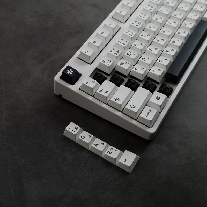 Teclas japonesas de sublimación para teclado mecánico, teclas minimalistas blancas y negras, PBT, Mx Switch, perfil Cherry, personalizadas, GK61