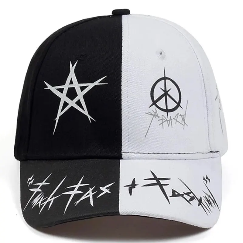 Black White Patchwork Graffiti Print Hip Hop Baseball Caps Men Women Fashion Personality Dad Hat Golf Capscasual Sun Hats