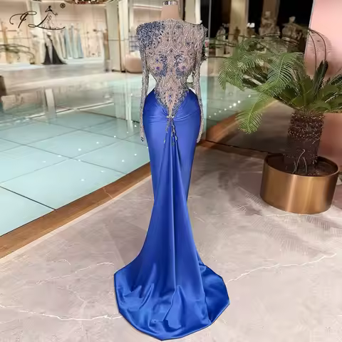2025 Party and Holiday Dresses Mermaid Dress Crystal Illusion Evening Dress Royal Blue Ball Gowns Cocktail Dress Customizable
