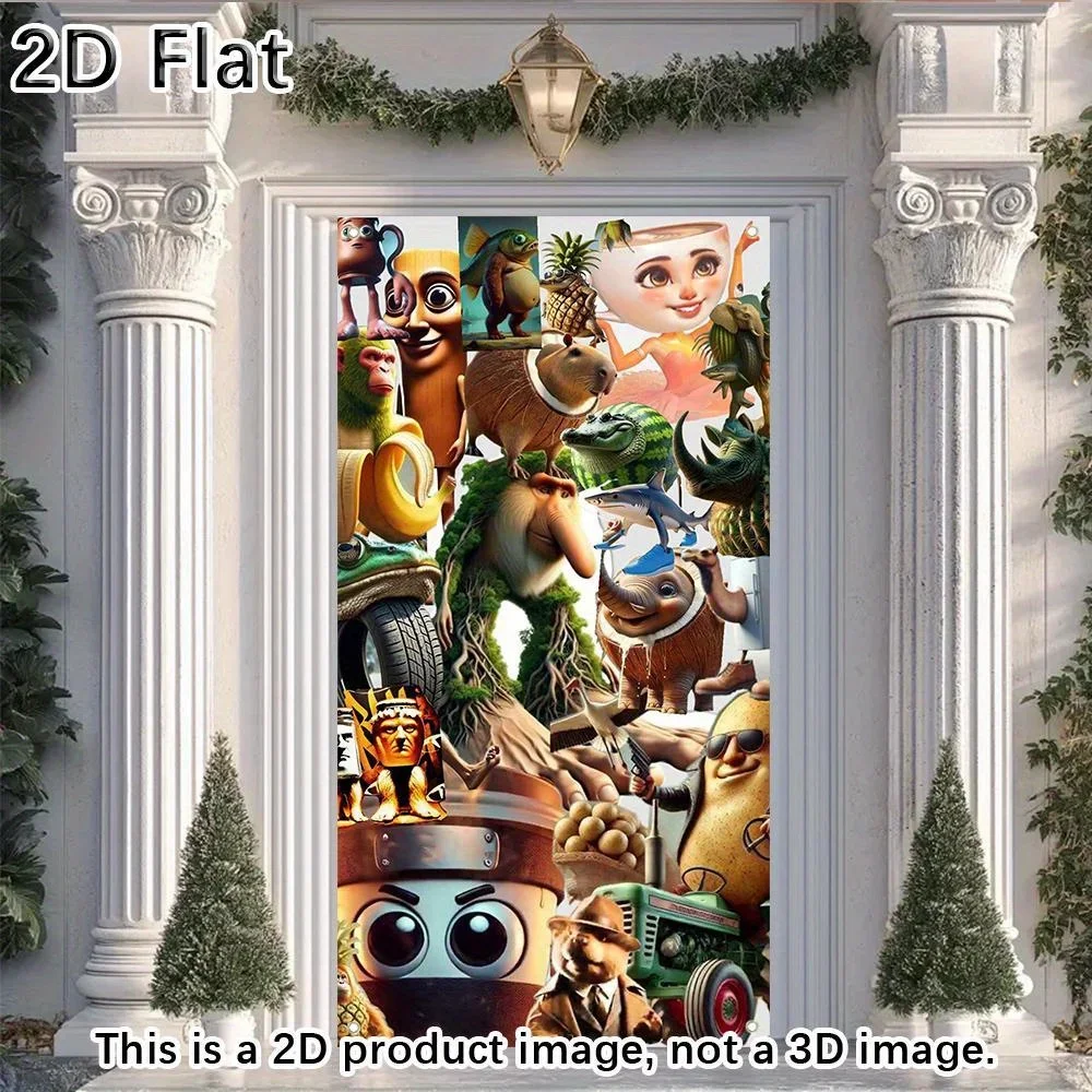 1 مجموعة 2DDoor راية شخصية كرتونية تصميم الإيطالية Brainrot ستارة الباب حفلة عيد ميلاد الديكور راية 2026 #5