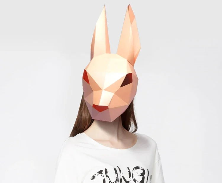 Cut Paper Mask 3D Bunny Rabbit Halloween Costume Cosplay DIY Paper Craft Model Mask Christmas