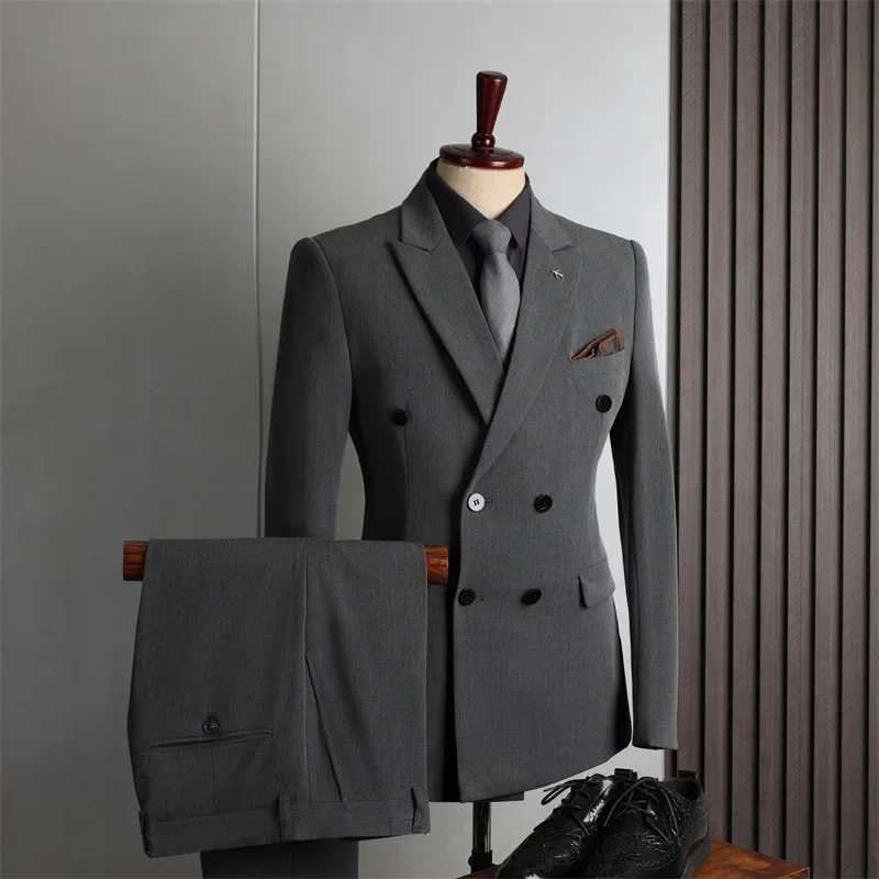 

(124) Customized Men’s Double Breasted Formal Business Casual Fashion Suit