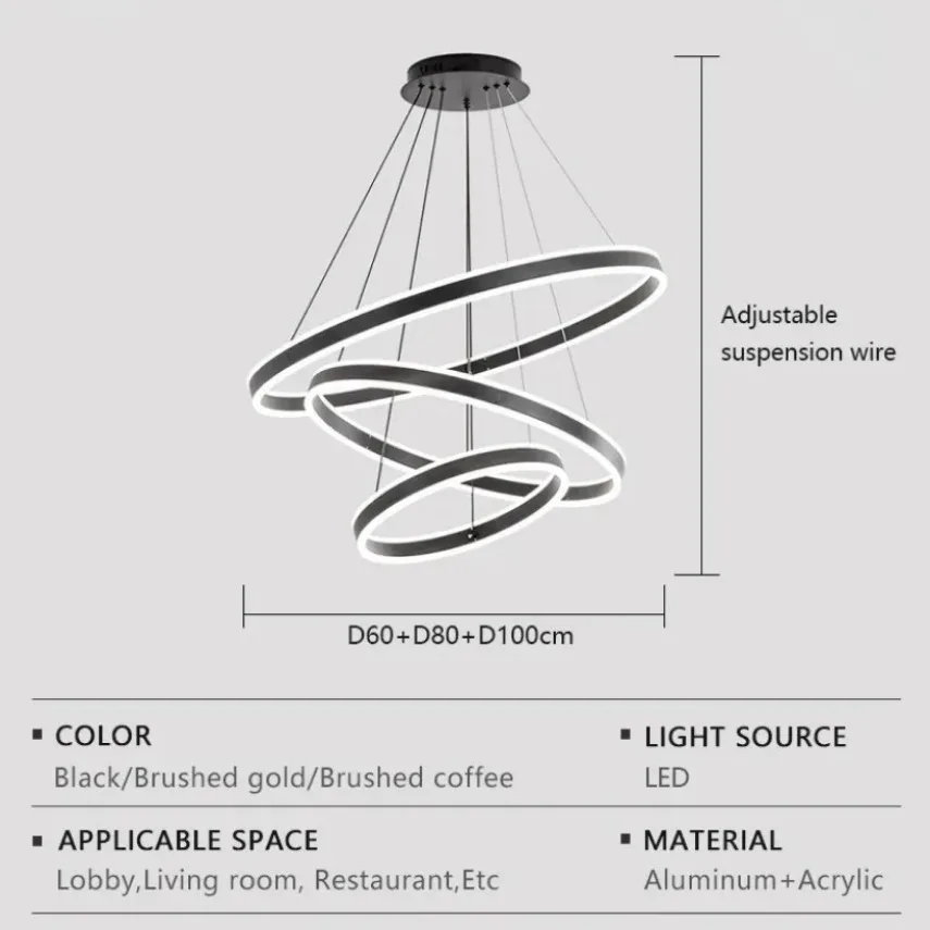 Sala da pranzo Lampada a sospensione ad anello a LED Moderna semplice telecomando oscurante Bancone bar Soggiorno Illuminazione per interni dell'hotel