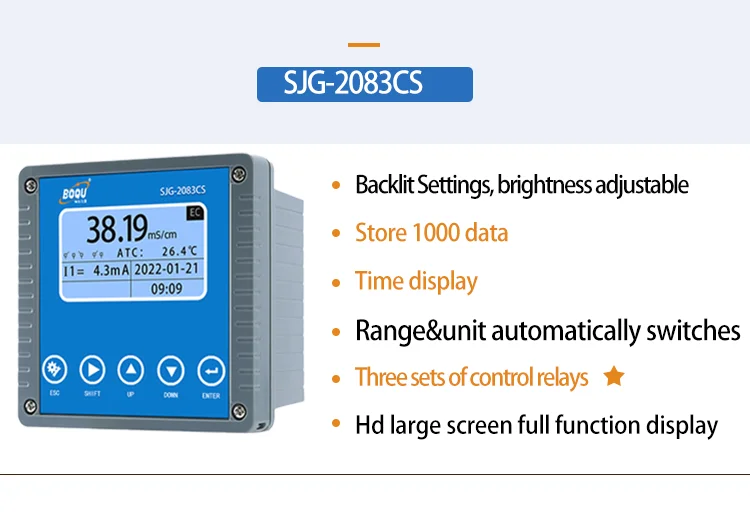 BOQU SJG-2083CS Online 0-20% Sodium Hydroxide 20-40% NaOH H2SO4 HNO3 25-40% HCL Acid Alkaline Concentration Meter