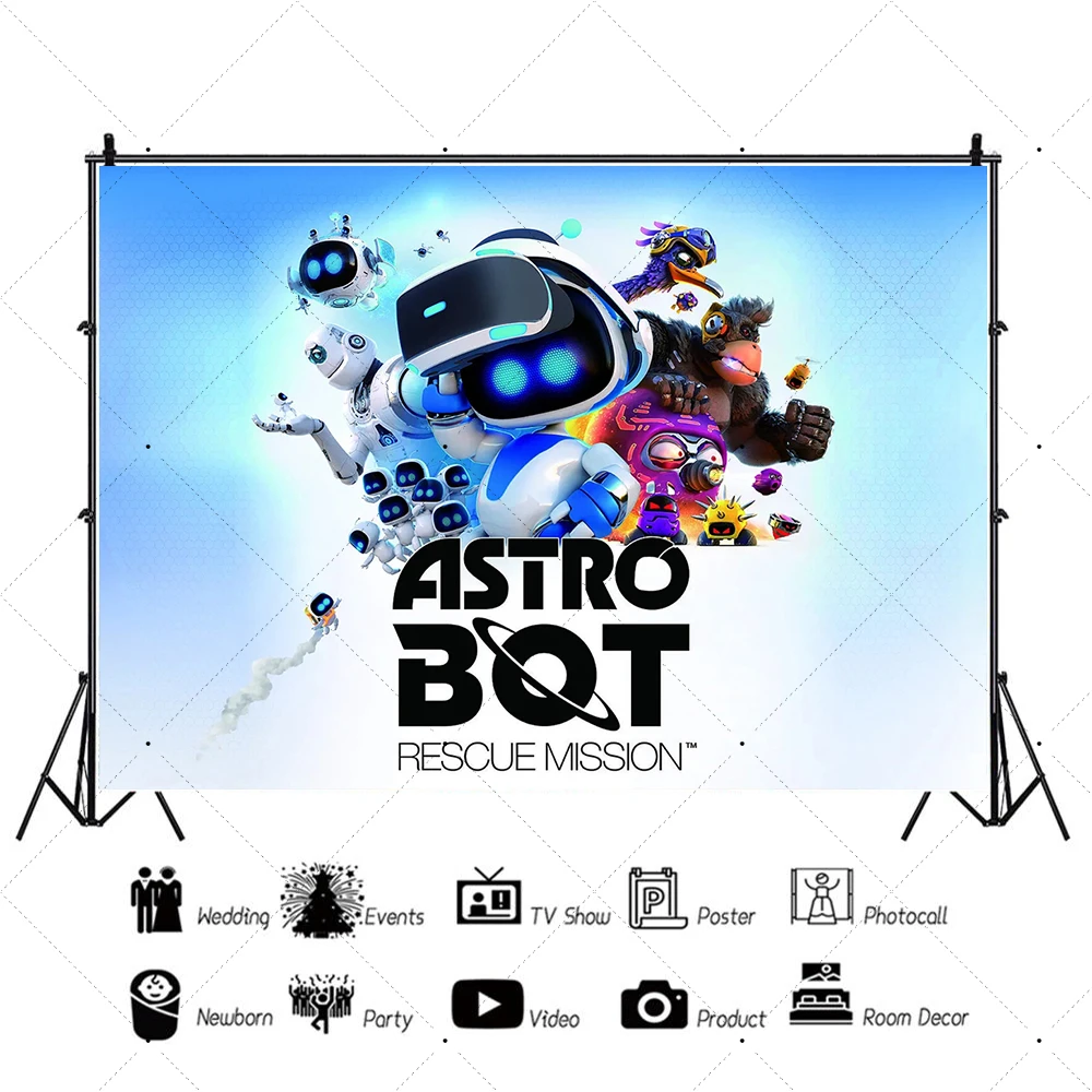 Hot Game Astro-Bot Theme Background Children Birthday Party Banner Decoration Supplies Baby Party Photo Shoot Props Boys Gifts