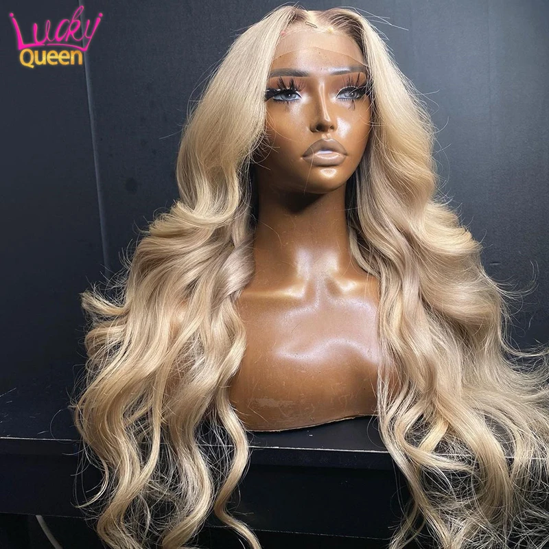 Blonde 13X6 Frontalperücke vorgezupft 13X4 gerade transparente Spitze-Front-Perücke aschblonde Körperwelle 5X5 Echthaar-Perücke für Frauen