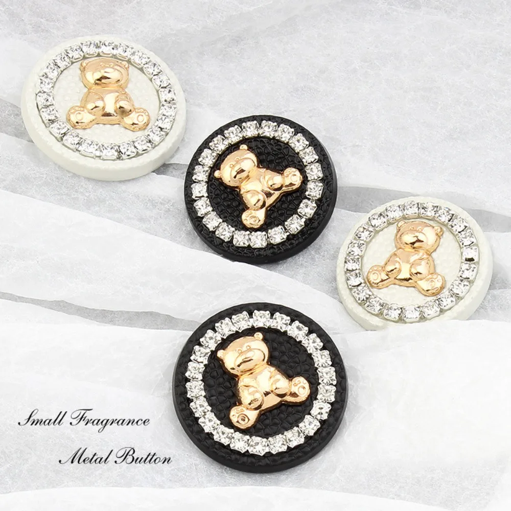 

2PCS Cartoon Bear Metal Shank Buttons for Coat Sweater Cardigan Jacket Rhinestone Decor Clothes Button Decorative Accessories