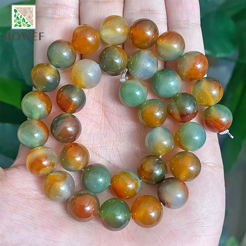 4/6/8/10/12mm Natural Stone Beads Peacock Green Agates Smooth Round Loose Beads Diy Bracelet for Jewelry Making 15" Strand