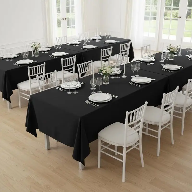 

6 Pack Table Cloth for 8FT Rectangular Fitted Events, Wrinkle-Resistant Stretch Black Table Covers, Washable Spandex Tableclo