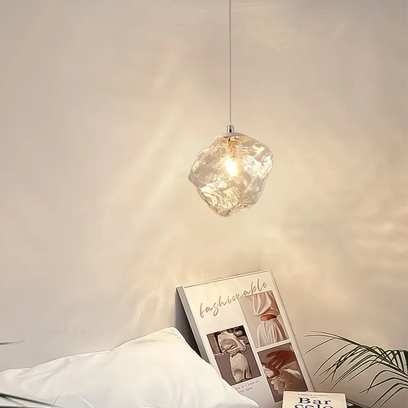 

2024 New Creative Exquisite High Transmittance Bedside Lamp Ice Cube Ceiling Lamp Glass Long Line Atmosphere Small Chandelier