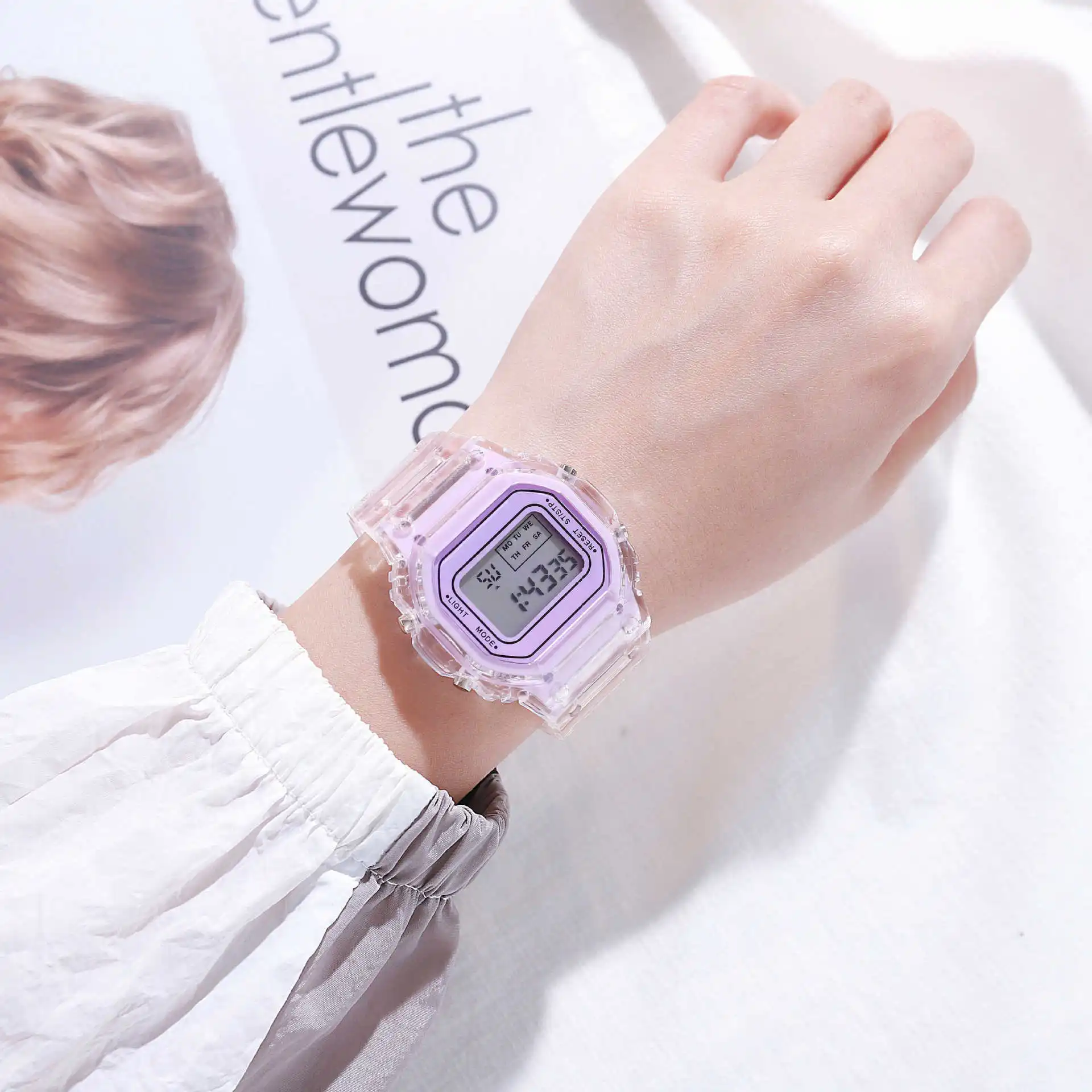 INS-Montre électronique pour étudiantes, étanche, LED, réseau, rouge, sport, transparente, petites montres carrées pour femmes