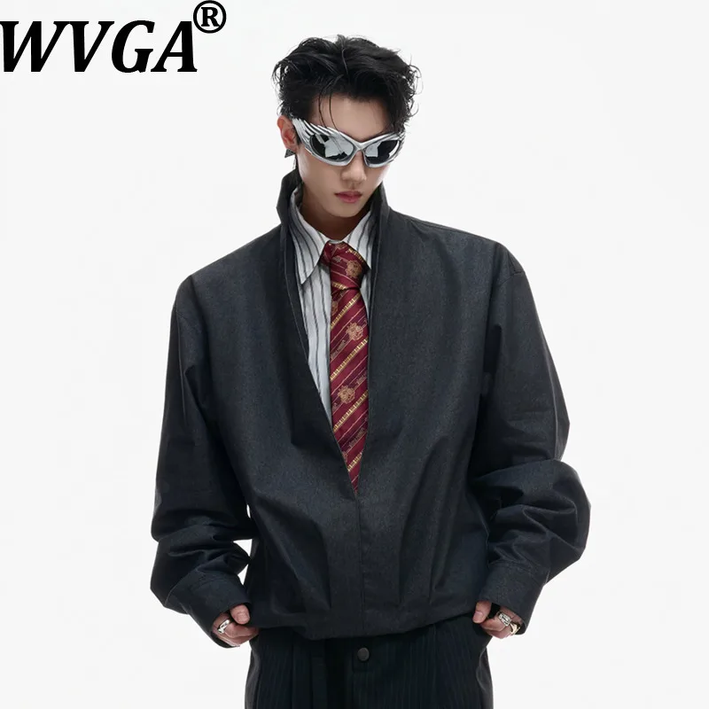 

WVGA Spring Autumn New Man Tide Short Jackets Denim Striped Patchwork Fake Two-Piece Trendy Design Niche Chic Casual Coat W11793