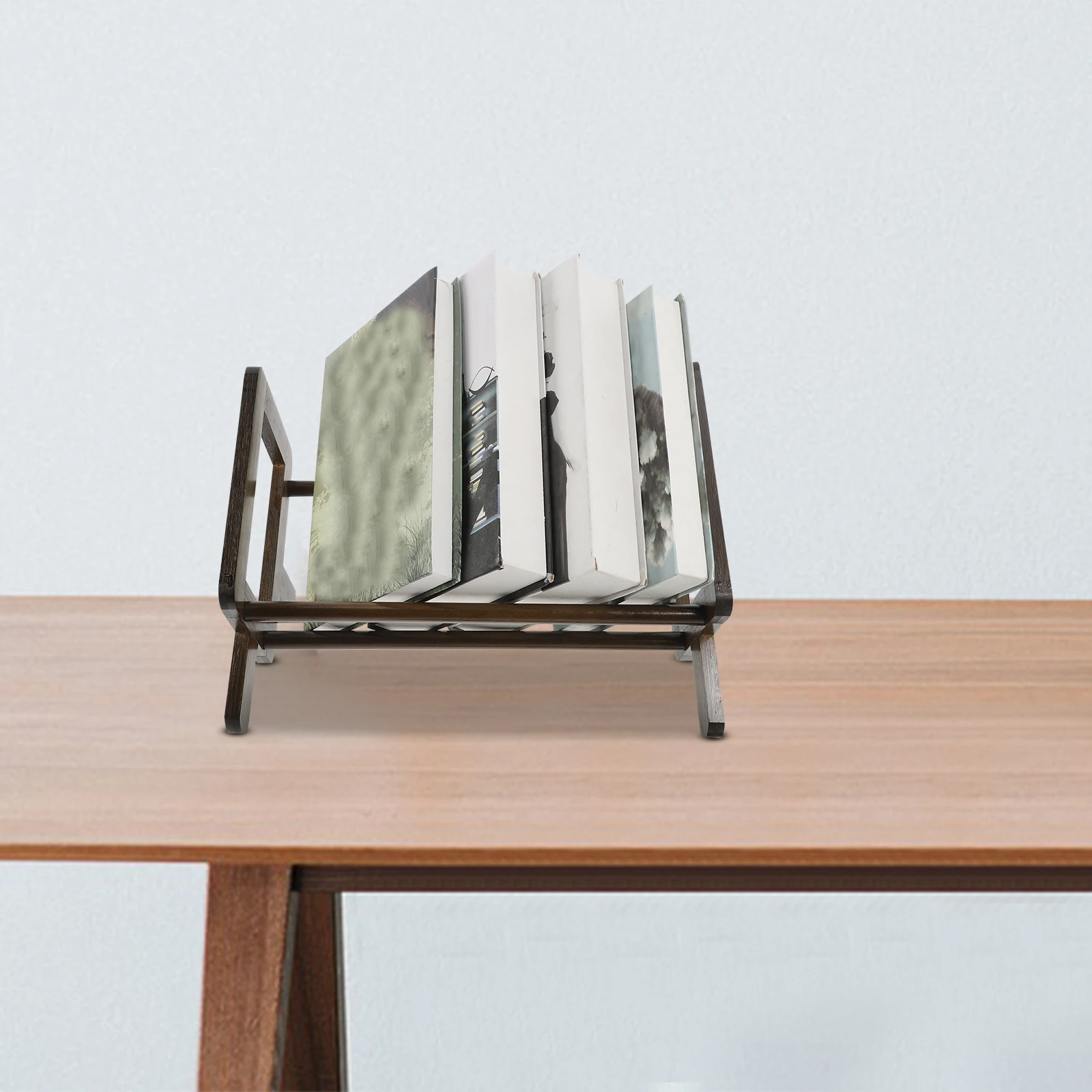 Tiny Bookshelf Small Bookcase for Desk Wood Desktop Shelf Bamboo Book Storage Rack Modern Compact Portable Easy Installation