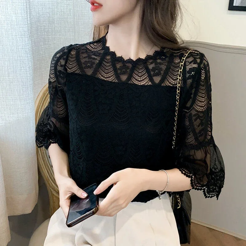 Loose Summer Women's Shirt And Blouse Female Tops Sexy With Short Sleeve Elegant 2024 Premium Social Luxury Designer Fine