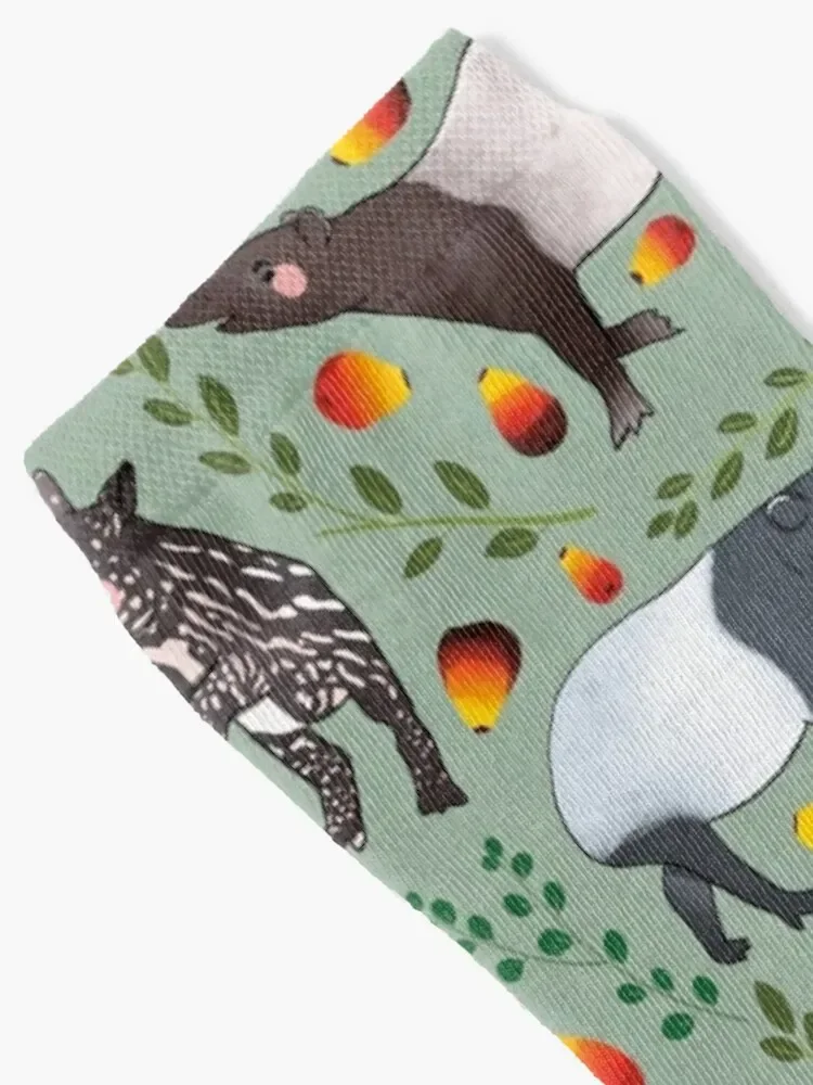 Black Tapir - Cute Black and Green Digital Illustration Animal Pattern Socks cycling warm winter Socks Girl Men's