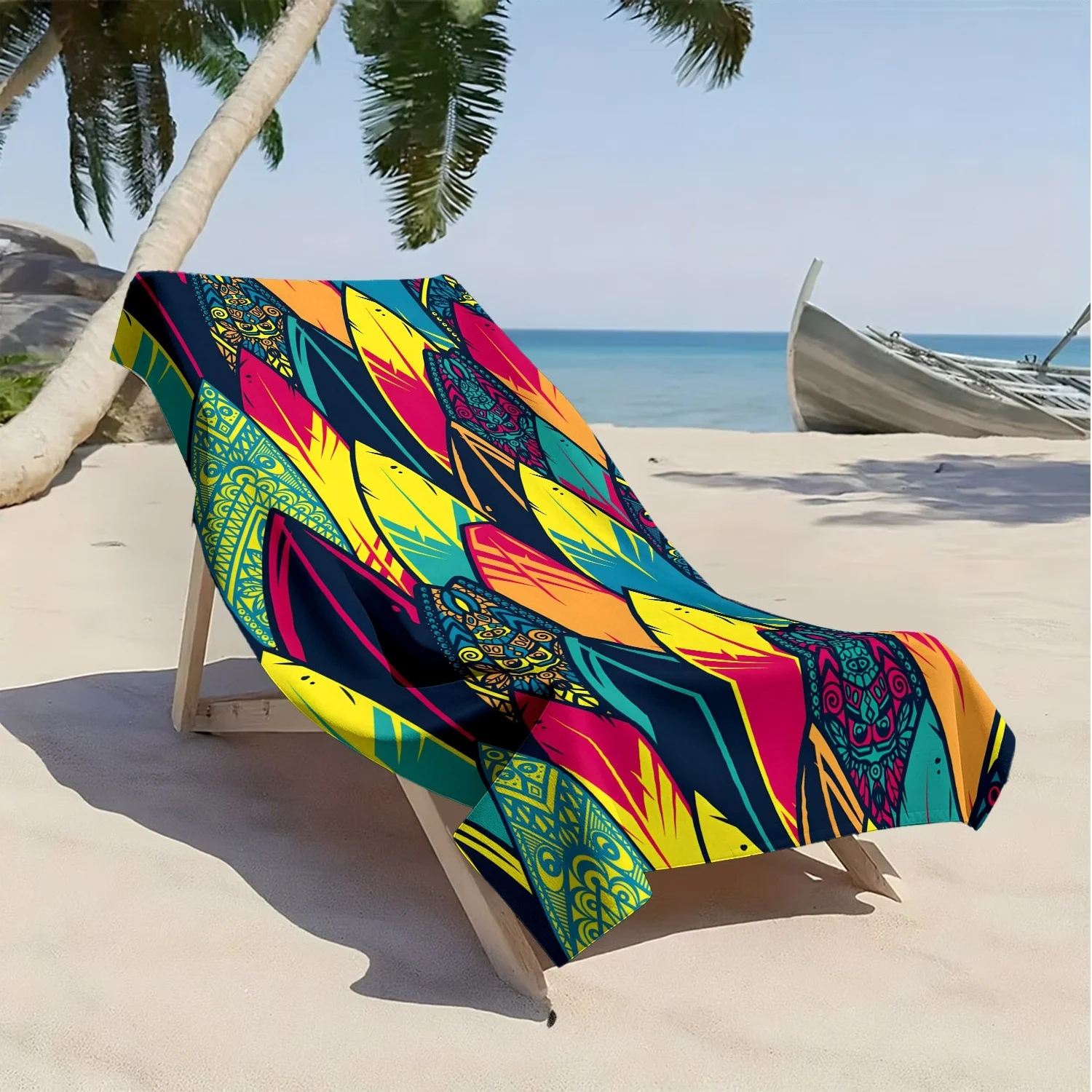 

Bohemian feather ethnic style pattern polyester microfiber beach towel is highly absorbent, suitable swimming and beach outings
