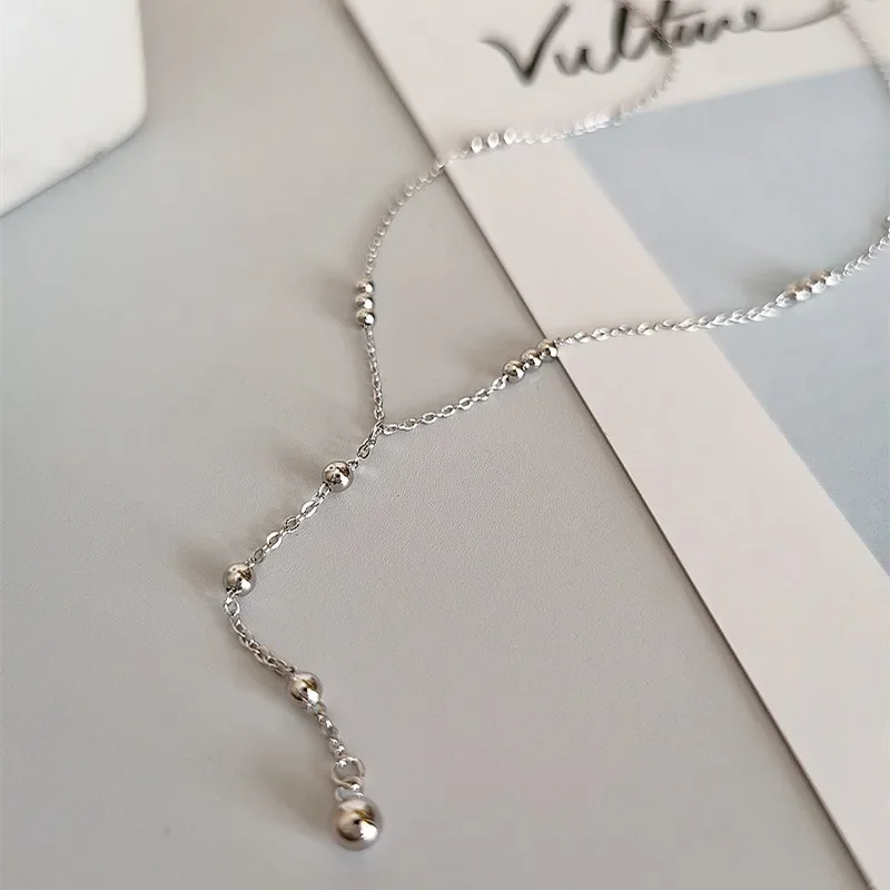 

S925 small fresh silver necklace female collarbone chain niche necklace design sense silver bead chain simple and extremely thin