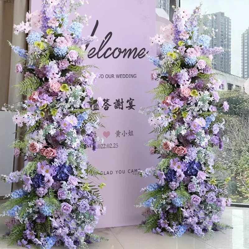 Purple Rose Peony Delphinium Horn Shape Arch Flower Row Wedding Backdrop Decor floral Arrangements Party Table Centerpieces Ball